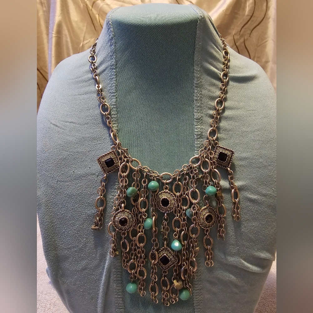 Chic Silver Tone ,blue Stones Turquoise Color Necklace